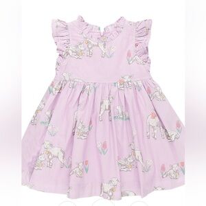 Pink chicken lavender lambs Easter dress net 3T